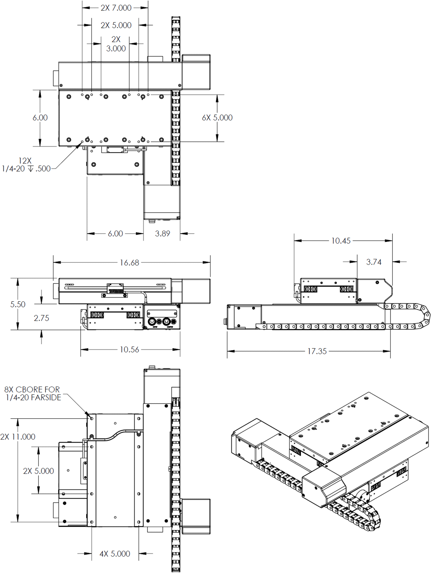 200mm x 200mm X-Y OEM Stage Dimension Drawings