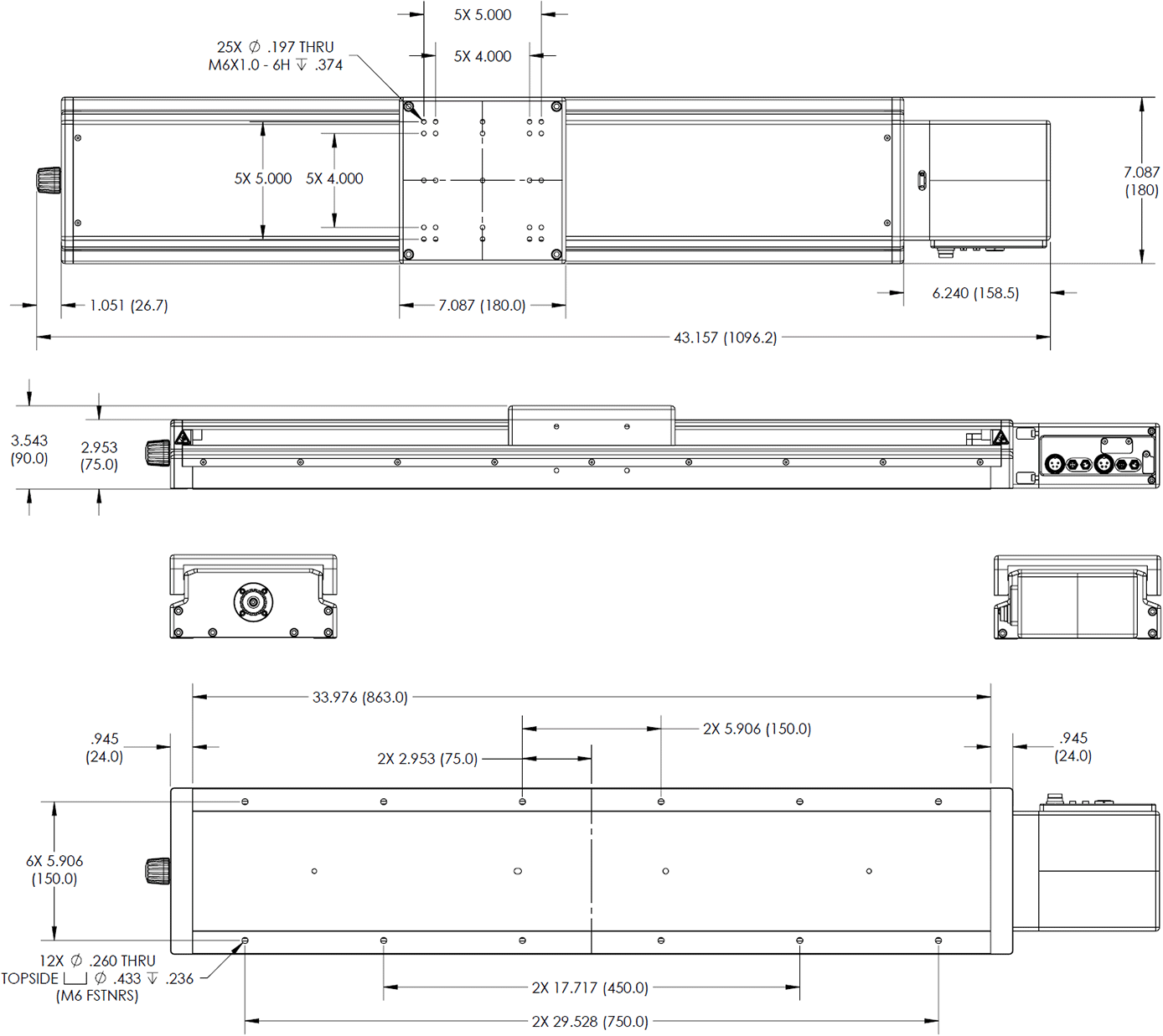 650mm Long Travel Stage Dimension Drawings