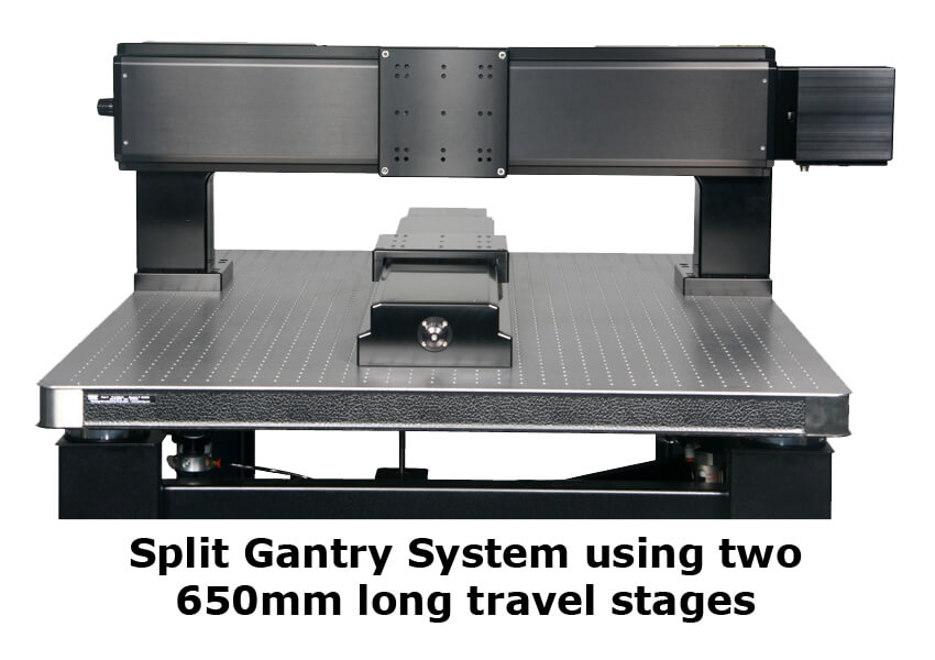 Split Gantry System using two 650mm long travel stages