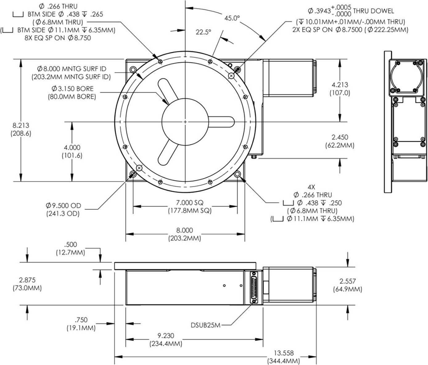 HSR08 Direct Encoded Rotary Stage Dimension Drawings