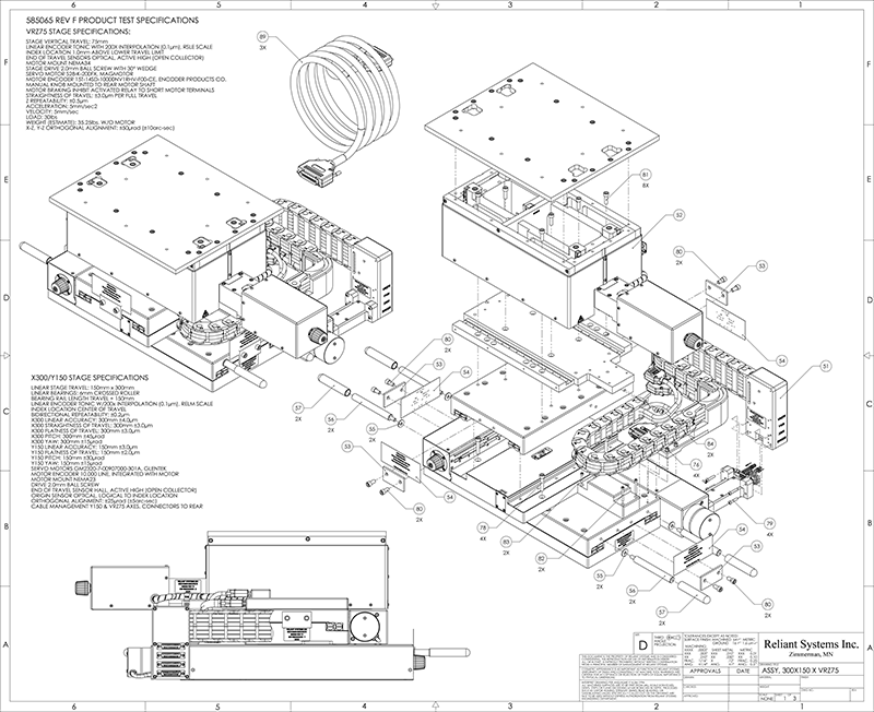 Engineering drawing of a stage assembly