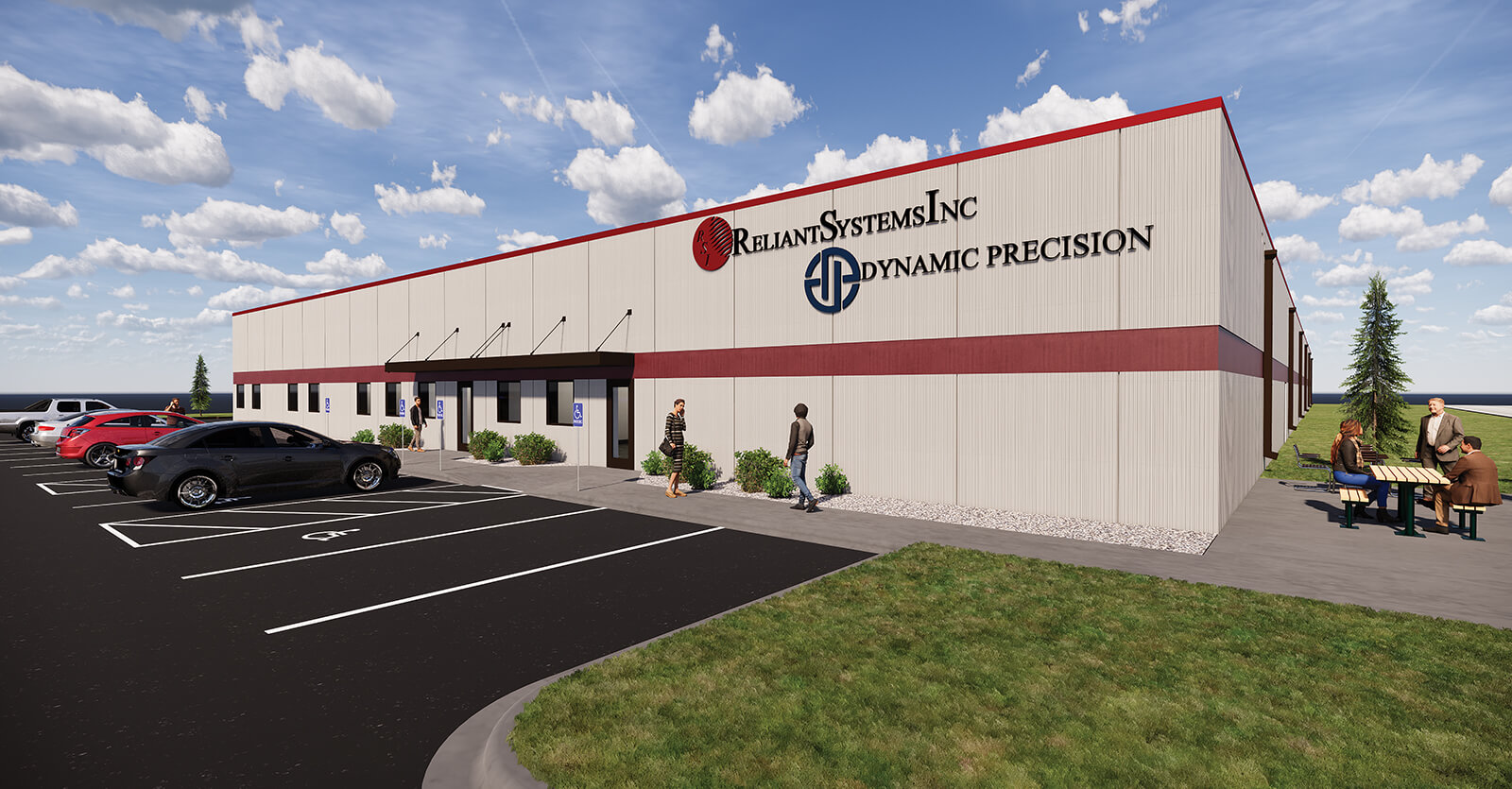 Rendering of new headquarters for Reliant Systems, Inc. and Dynamic Precision Manufacturing