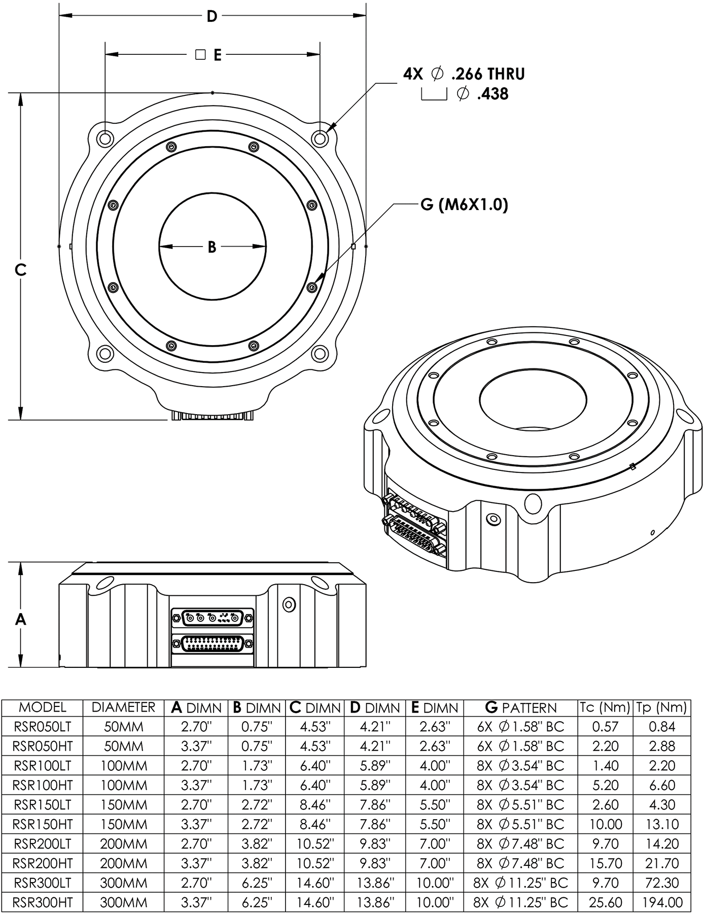 RSR Series Rotary Stage Dimension Drawings